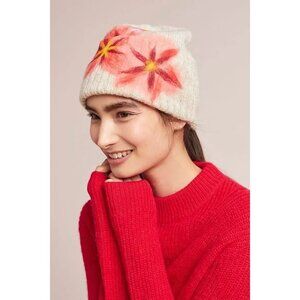 Anthropologie Troubadour Felted Floral Beanie One Size